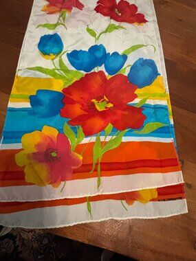 Vintage Liz Claiborne Long Rectangular Silk Scarf Floral Print